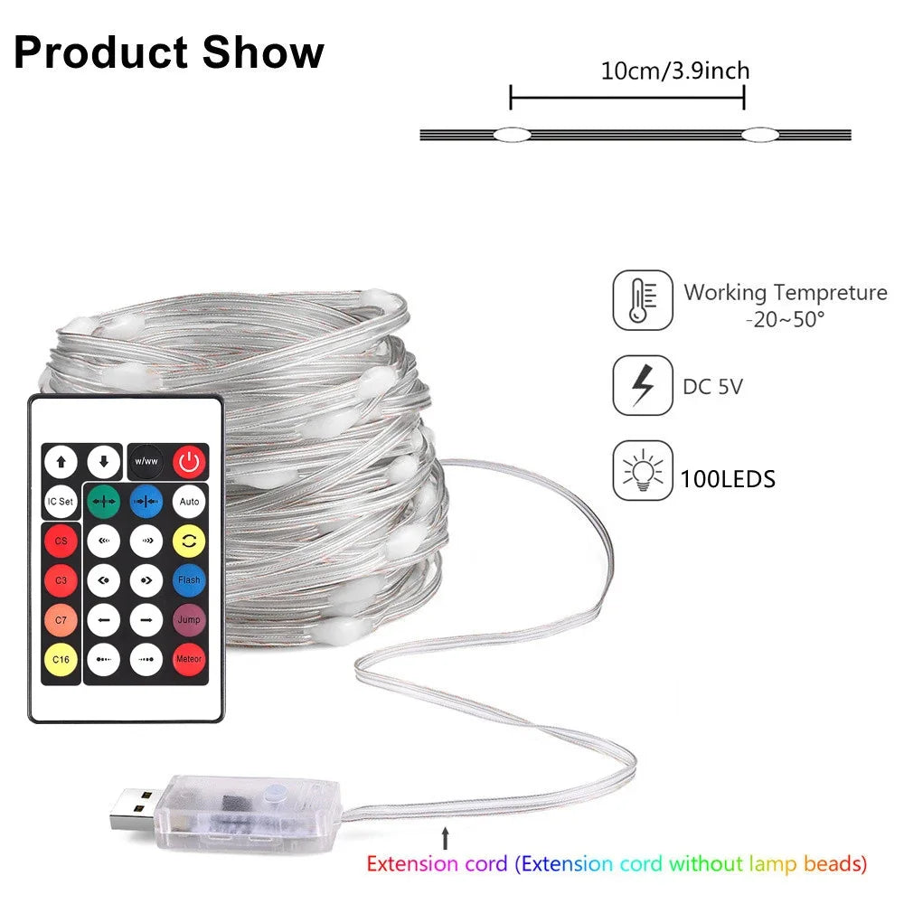 Slimme Kerstverlichting met Bluetooth & App – Waterproof LED Lichtsnoer voor Binnen & Buiten – USB RGBIC – 2M tot 40M – Feest, Tuin, Kerstboom, Bruiloft