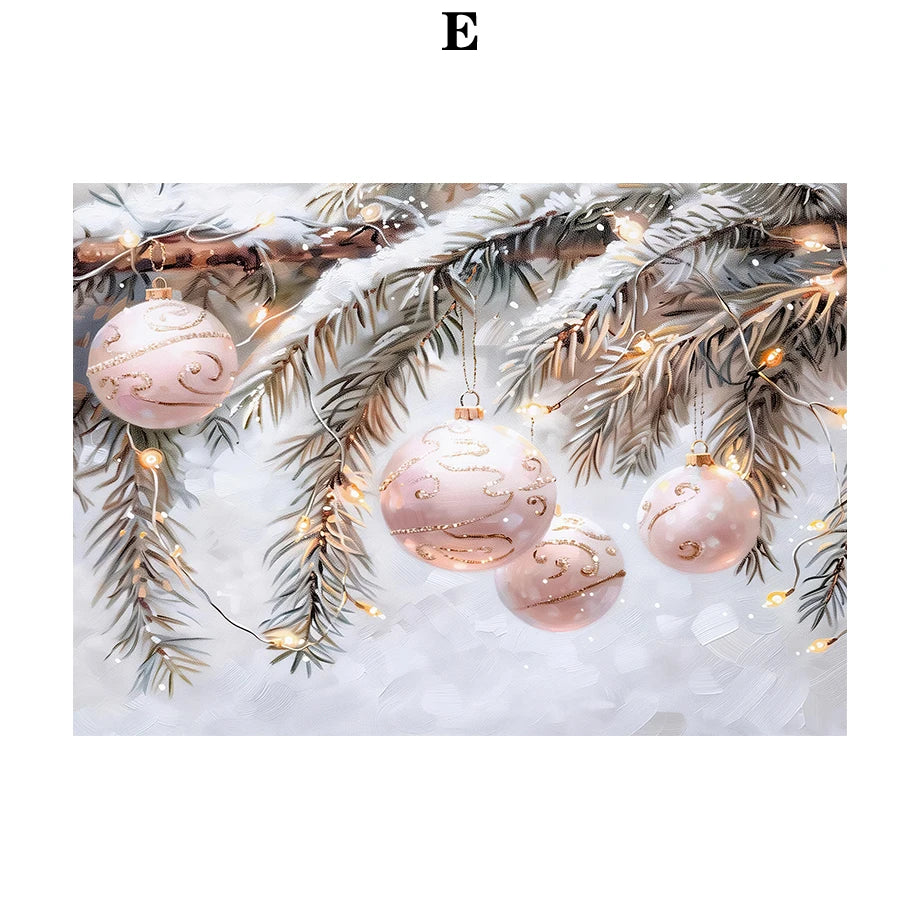 Kerst schilderij rendier en kerstman roze kerstkrans wanddecoratie