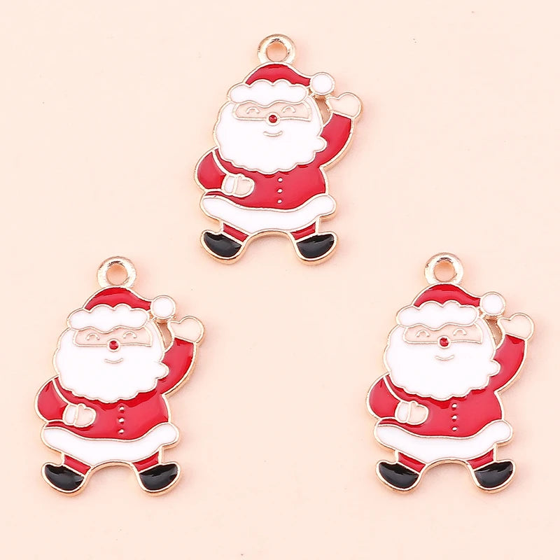 Kerst hangers mix sneeuwpop, Kerstman en meer emaille bedels voor sieraden - 10 stuks