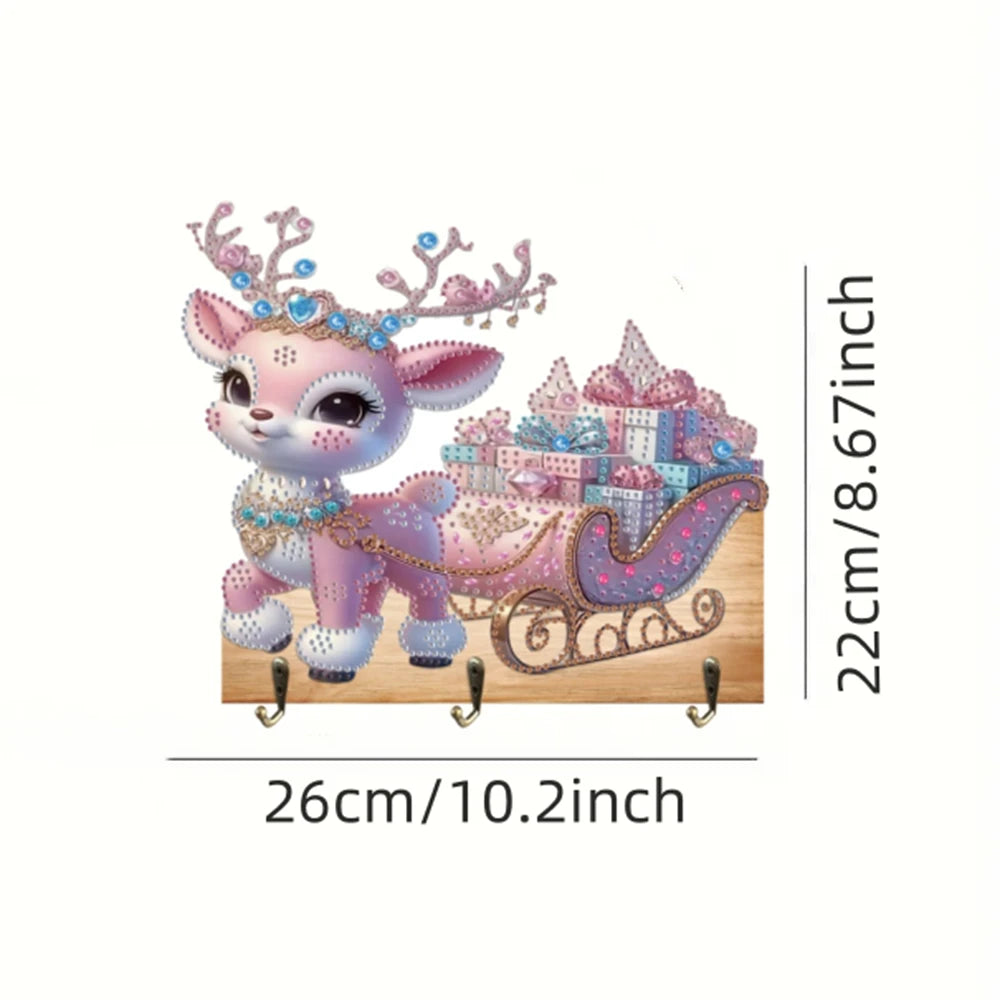 Diamond Painting Kapstok/Sleutelrek Kerst – Houten Wandhaak met Diamond Painting Steentjes