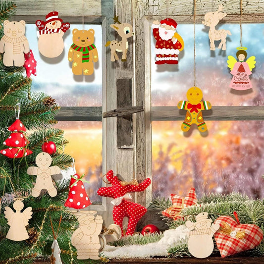 Houten figuur om zelf te kleuren/schilderen – kerstornamenten set (10 stuks)