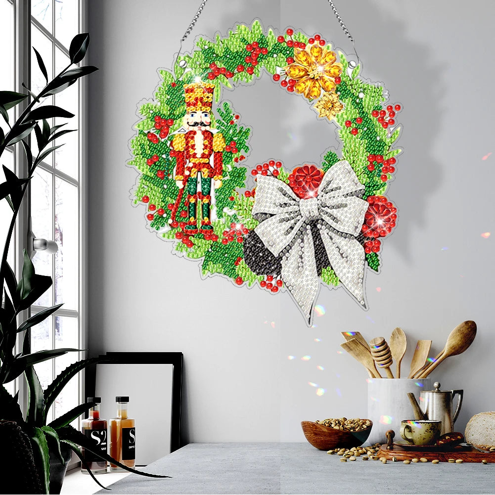 Diamond Painting Kerst krans met Kerstman, vogel, sneeuwpop en meer