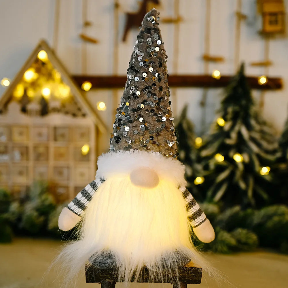 Kerst pop met glittermuts en zachte pluche knuffel met verlichting