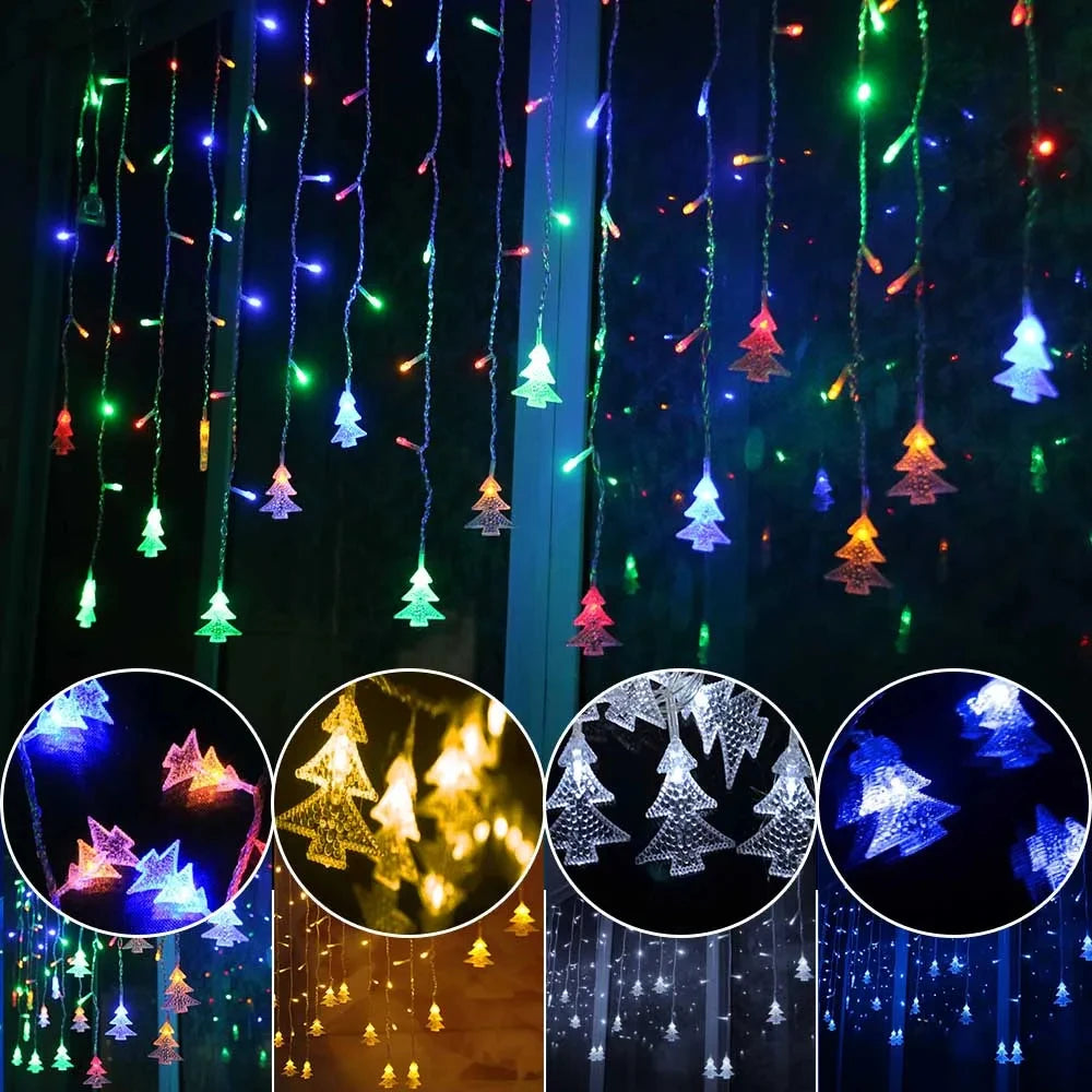 Kerst lichtgordijn met LED verlichting met Kerstboompjes voor feestelijke sfeer - koppelbaar