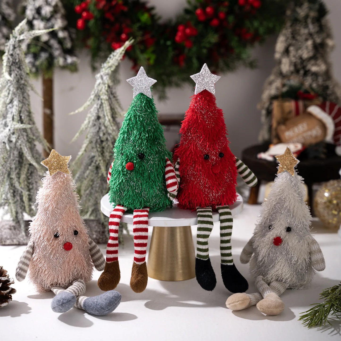 Kerst knuffel kerstboom pop langbenig pluche ornament