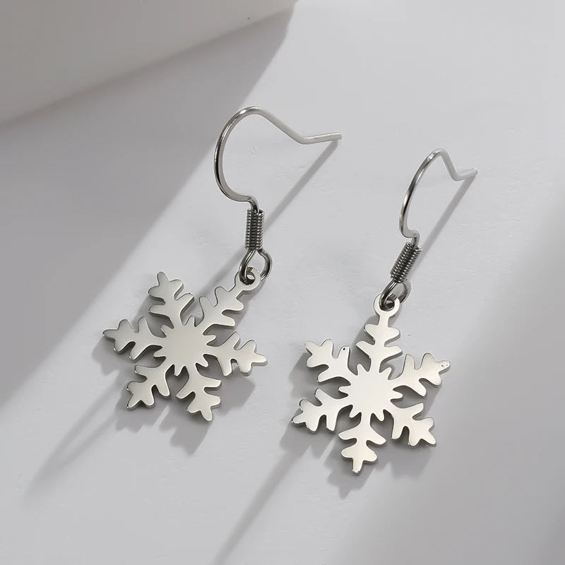 Kerst oorbellen sneeuwvlok hanger zilverkleur-goudkleurig roestvrijstaal lange dangle