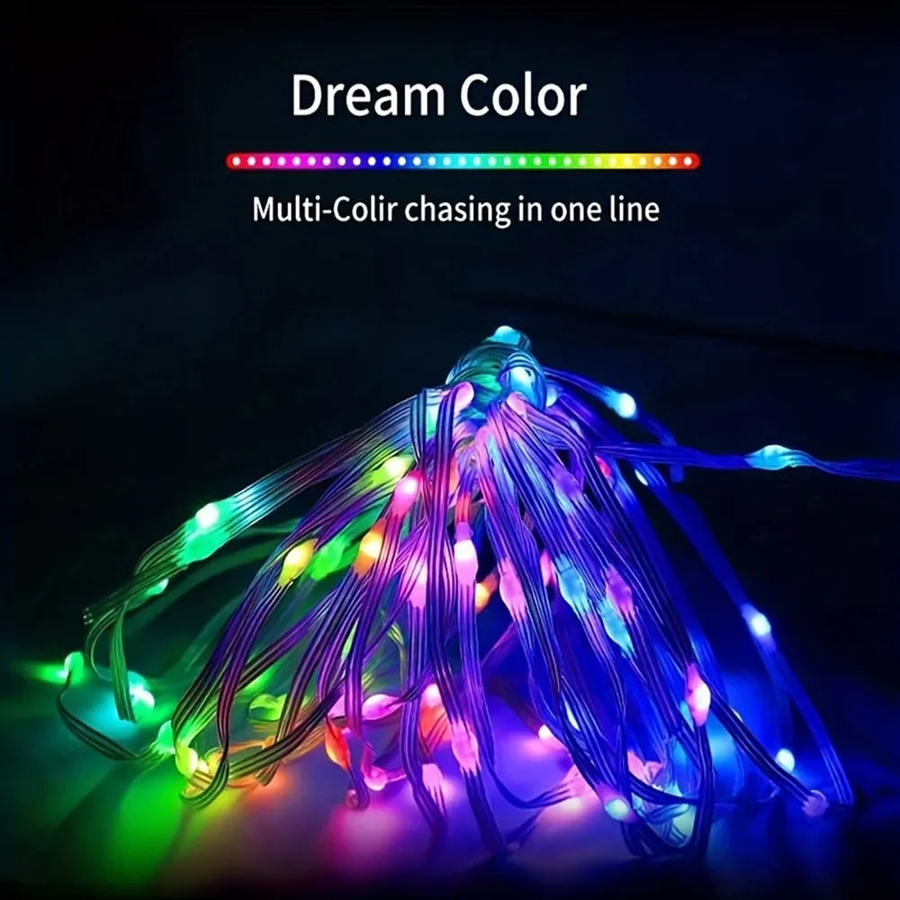 Slimme Kerstverlichting – RGBIC LED Lichtslang 5V USB | 5M/10M/20M | App & Afstandsbediening | IP65 Waterdicht | Droomkleuren
