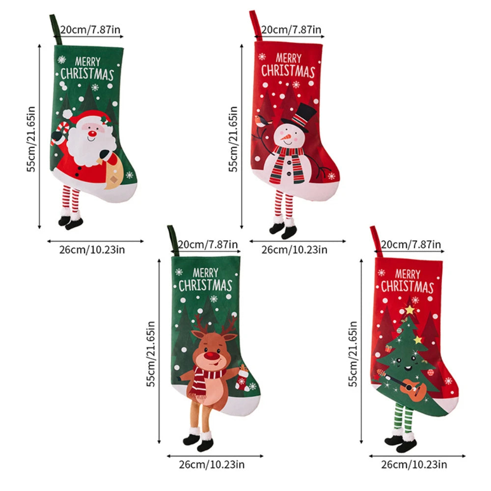 Kerstsok grote cadeausok met kerstman en sneeuwpop decoratie