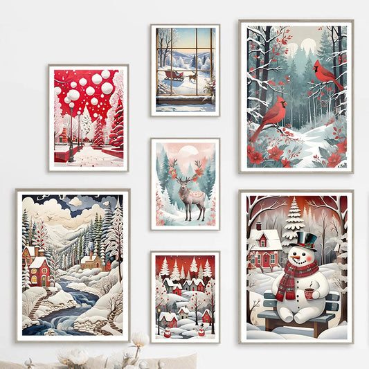 Kerst schilderij winter bos sneeuw decoratie canvas voor sfeervolle wandkunst