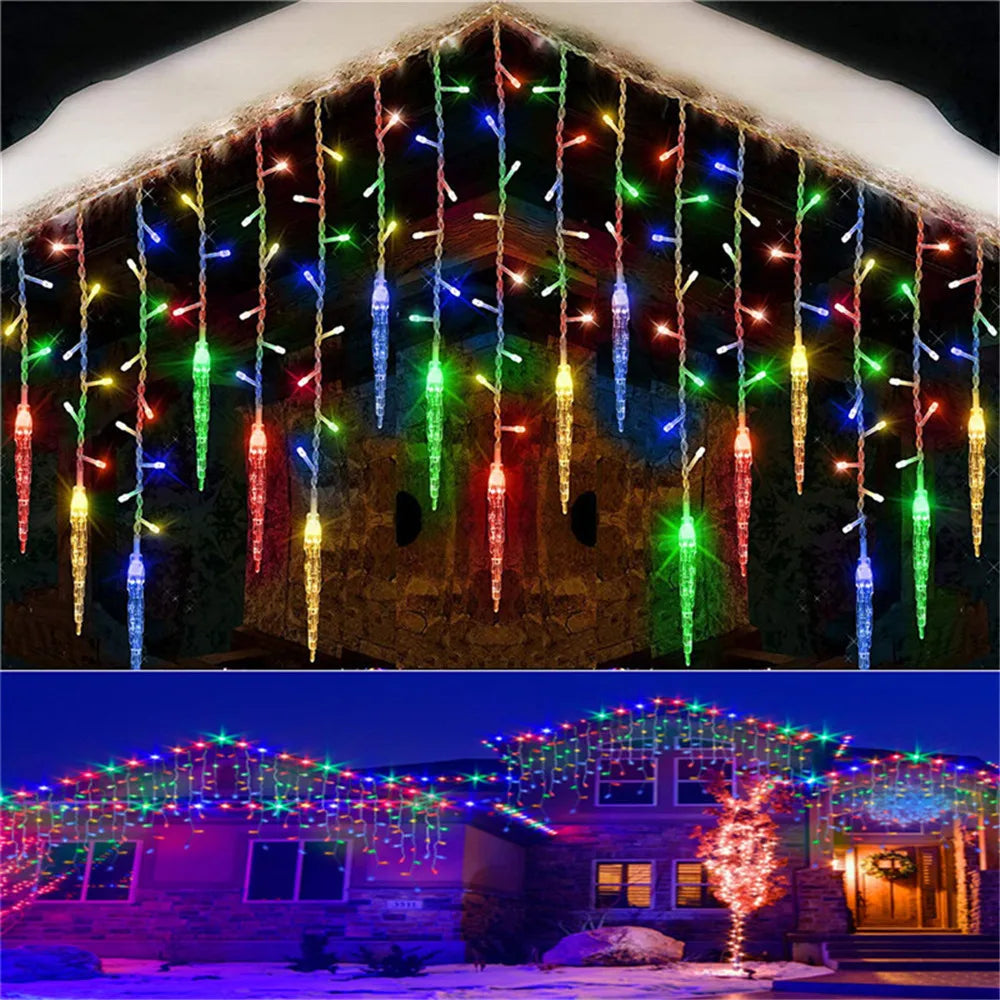 Kerst lichtgordijn sneeuwvlok, ster of ijspegel LED raamverlichting met 8 lichtstanden