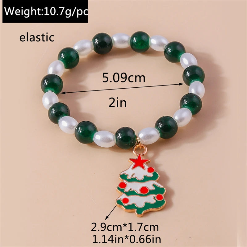 Kerst armband met kralen, rendier en kerstboom bedels voor dames