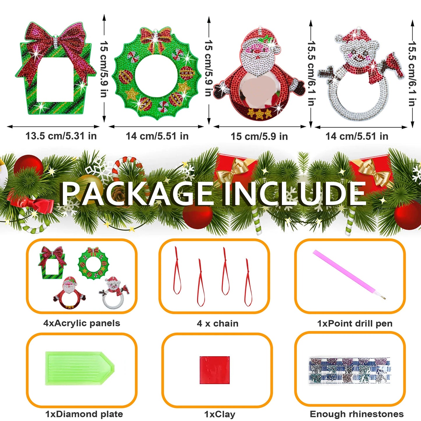 Diamond Painting Kersthangers fotolijst kerstdecoratie set 4 stuks - SDZ001