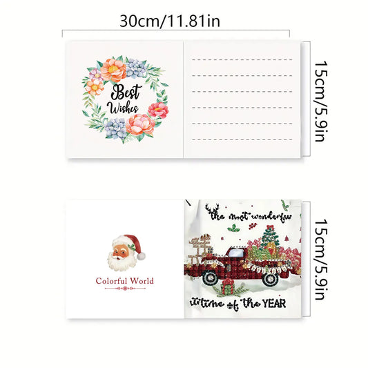Diamond Painting Kerstkaarten set – 6 stuks feestelijke wenskaarten met strass steentjes
