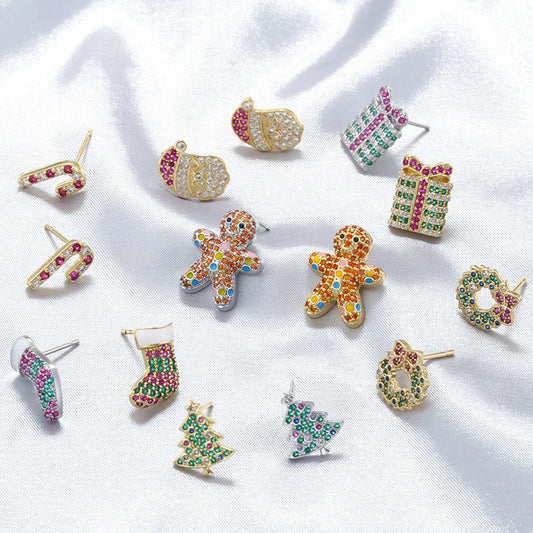 Kerst oorbellen goudkleurige candy & gingerbread man met fonkelende zirkonia