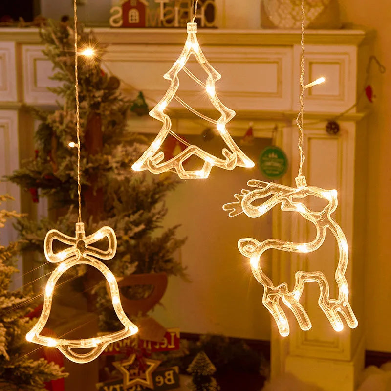 Kerst lichtgordijn rendier, bel en Kerstboom gordijnverlichting LED sfeerverlichting