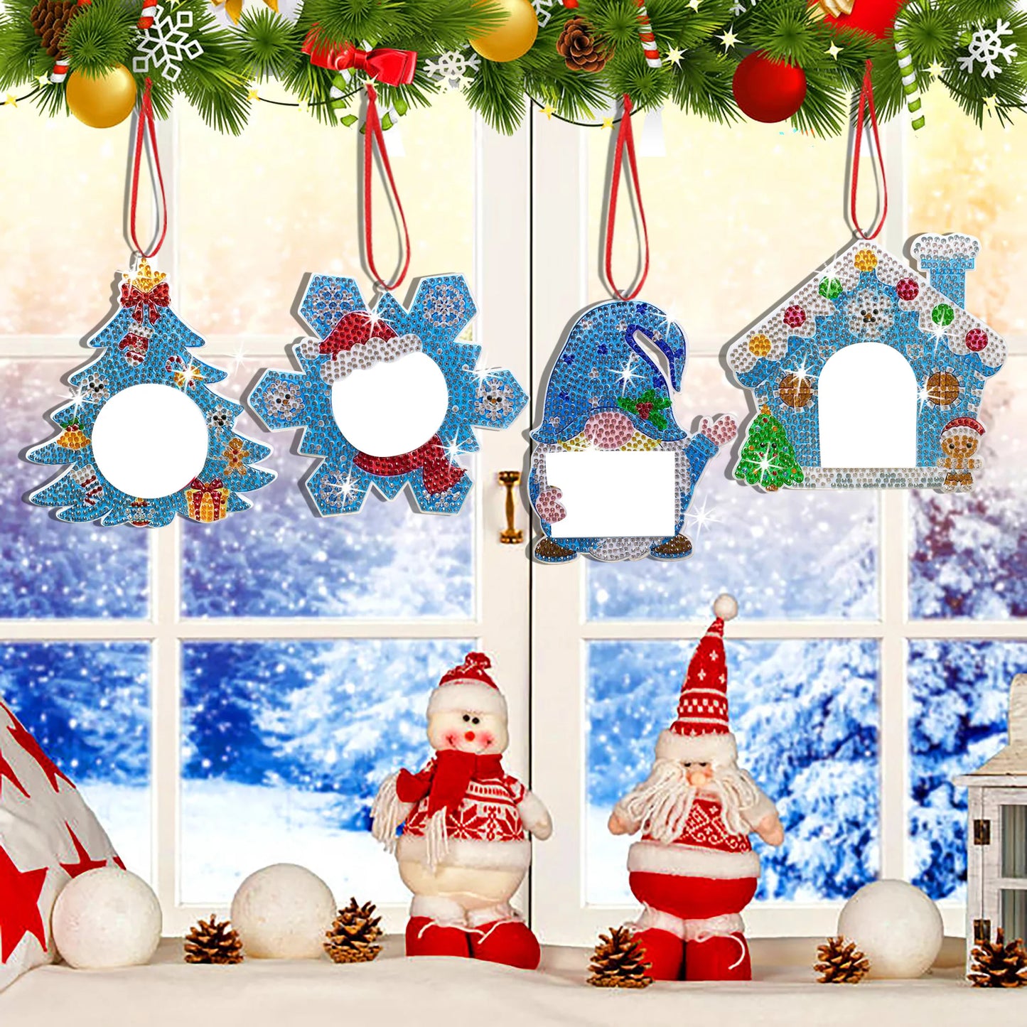 Diamond Painting Kersthangers fotolijst kerstdecoratie set 4 stuks - SDZ003