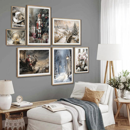 Kerst schilderij vintage aquarel kerstbal en bel wanddecoratie canvas