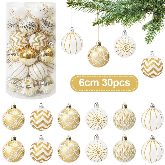 Kerstballen set goud wit 6cm luxe kerstboom decoratie - 30 stuks