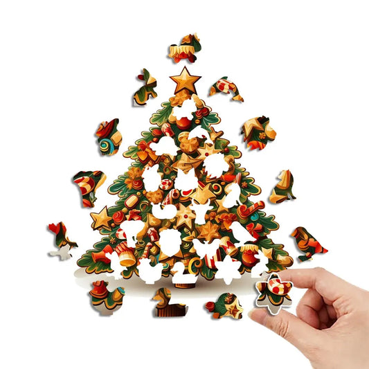 Houten figuren puzzel - Kerstboom thema - Unieke 3D puzzel met speciale vormen
