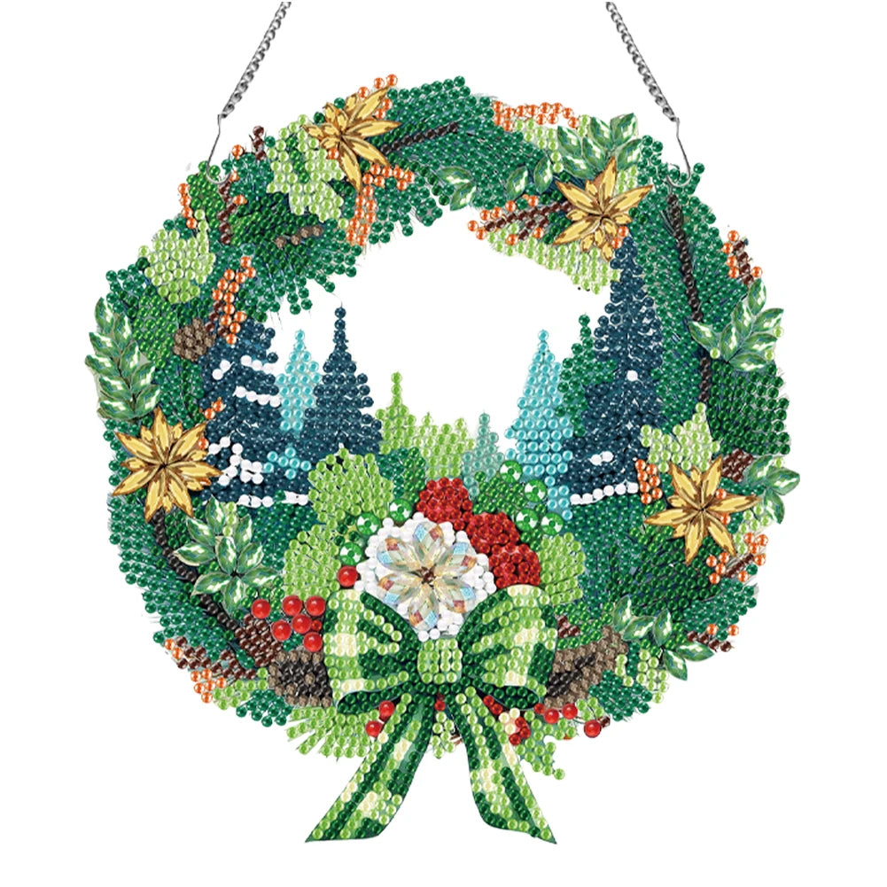 Diamond Painting Kerst krans met Kerstman, vogel, sneeuwpop en meer
