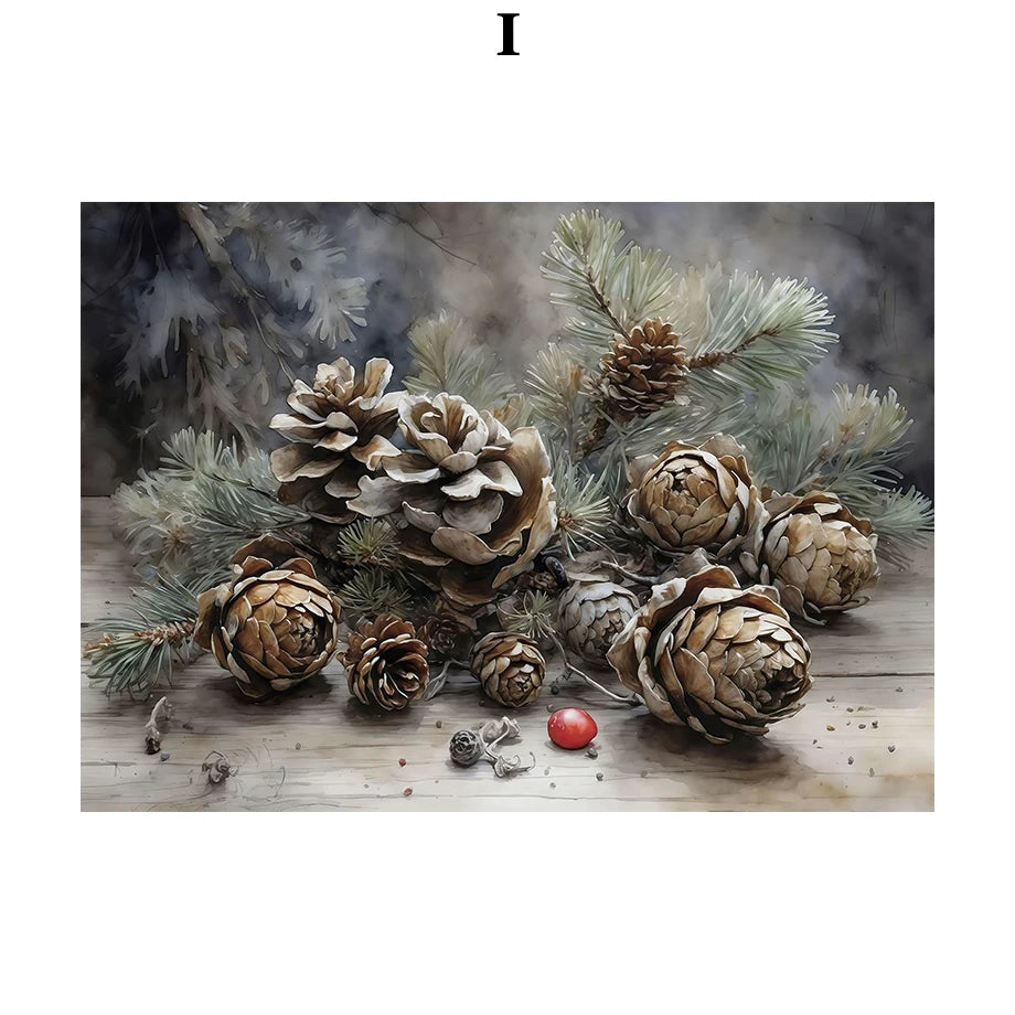 Kerst schilderij met kerstman, sneeuwpop, rendier en arrenslee wintertafereel