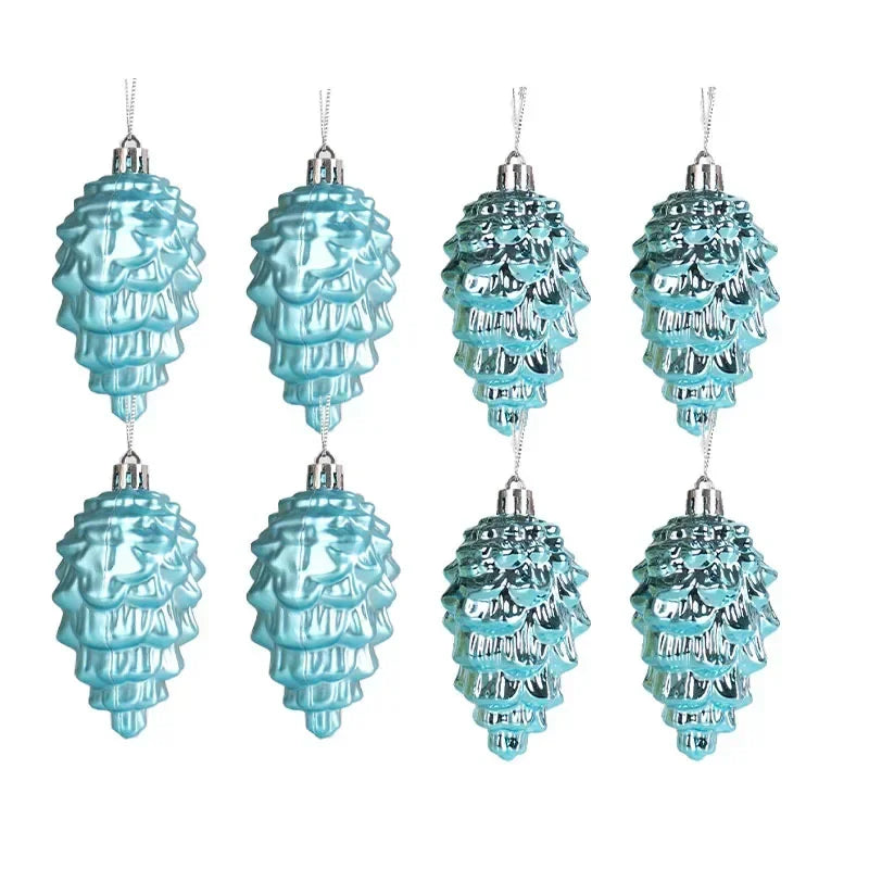 Set kersthangers 8 stuks – matte & glanzende kerstballen in de vorm van dennenappels