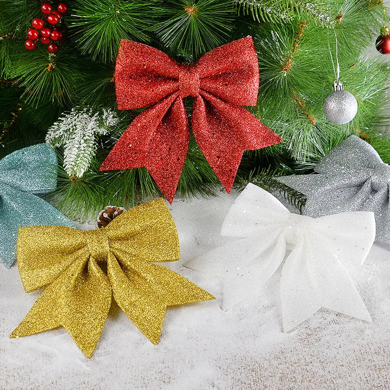 Kerstboom ornament rode gouden strik met glitters voor feestelijke decoratie