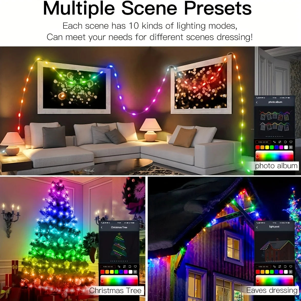 Slimme Kerstverlichting – RGBIC LED Lichtslang 5V USB | 5M/10M/20M | App & Afstandsbediening | IP65 Waterdicht | Droomkleuren