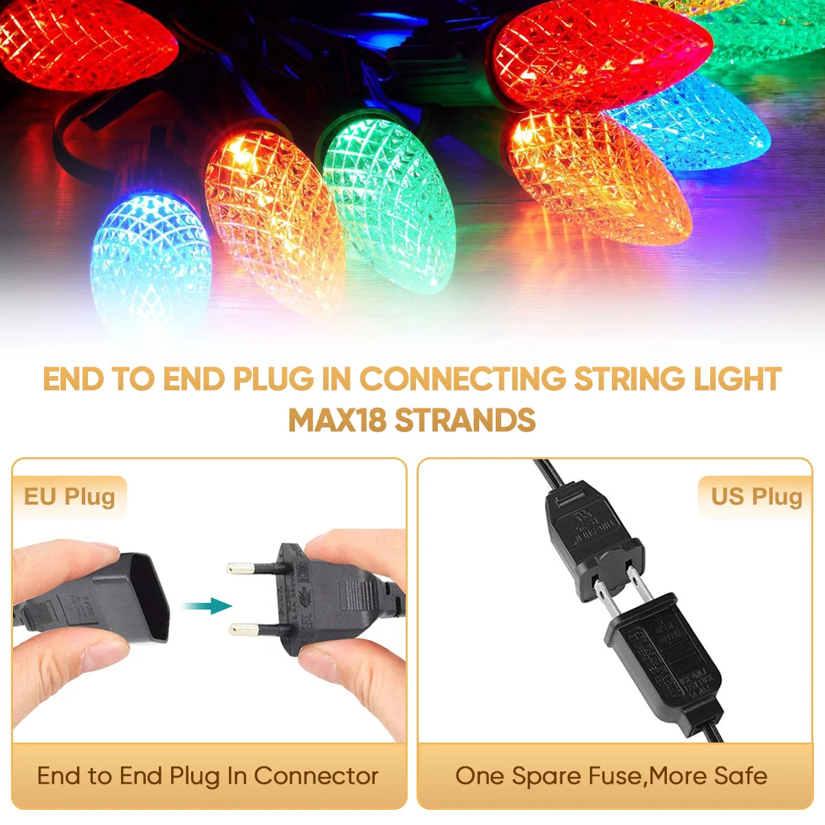 Verlichte Kerst slinger kleurrijke C7 LED lampjes voor binnen en buiten