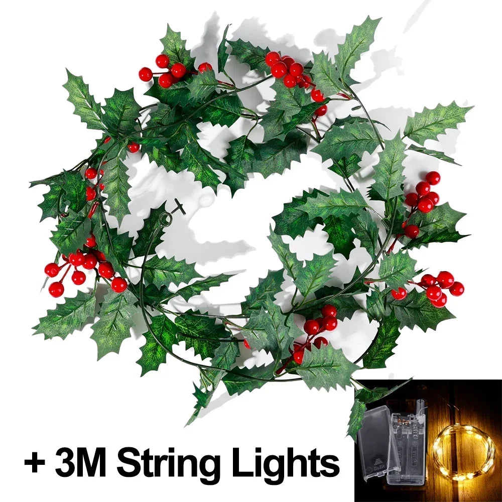 2M Kerst Guirlande met Licht en Rode Bessen – Sfeervolle Decoratie