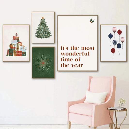 Kerst schilderij vuurwerk kerstboom feestelijke wanddecoratie canvas