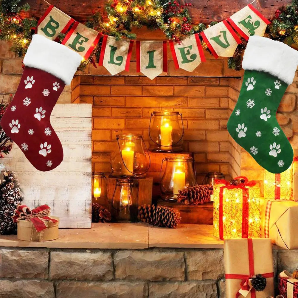 Kerstsok met hond en kat pootjes – Luxe kerstboomdecoratie