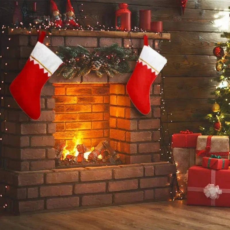 Kerstsokken set 6 stuks wit groen goud draad decoratie cadeauzak