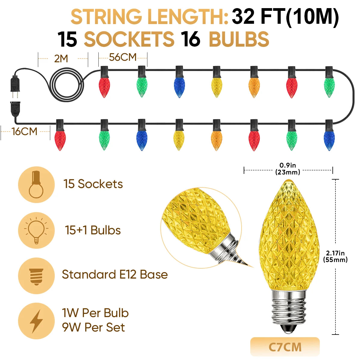 Verlichte Kerst slinger kleurrijke C7 LED lampjes voor binnen en buiten