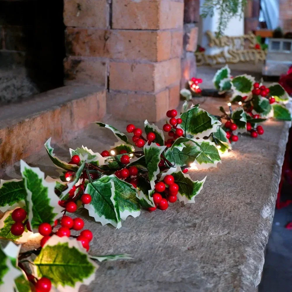 2M Kerst Guirlande met Licht en Rode Bessen – Sfeervolle Decoratie