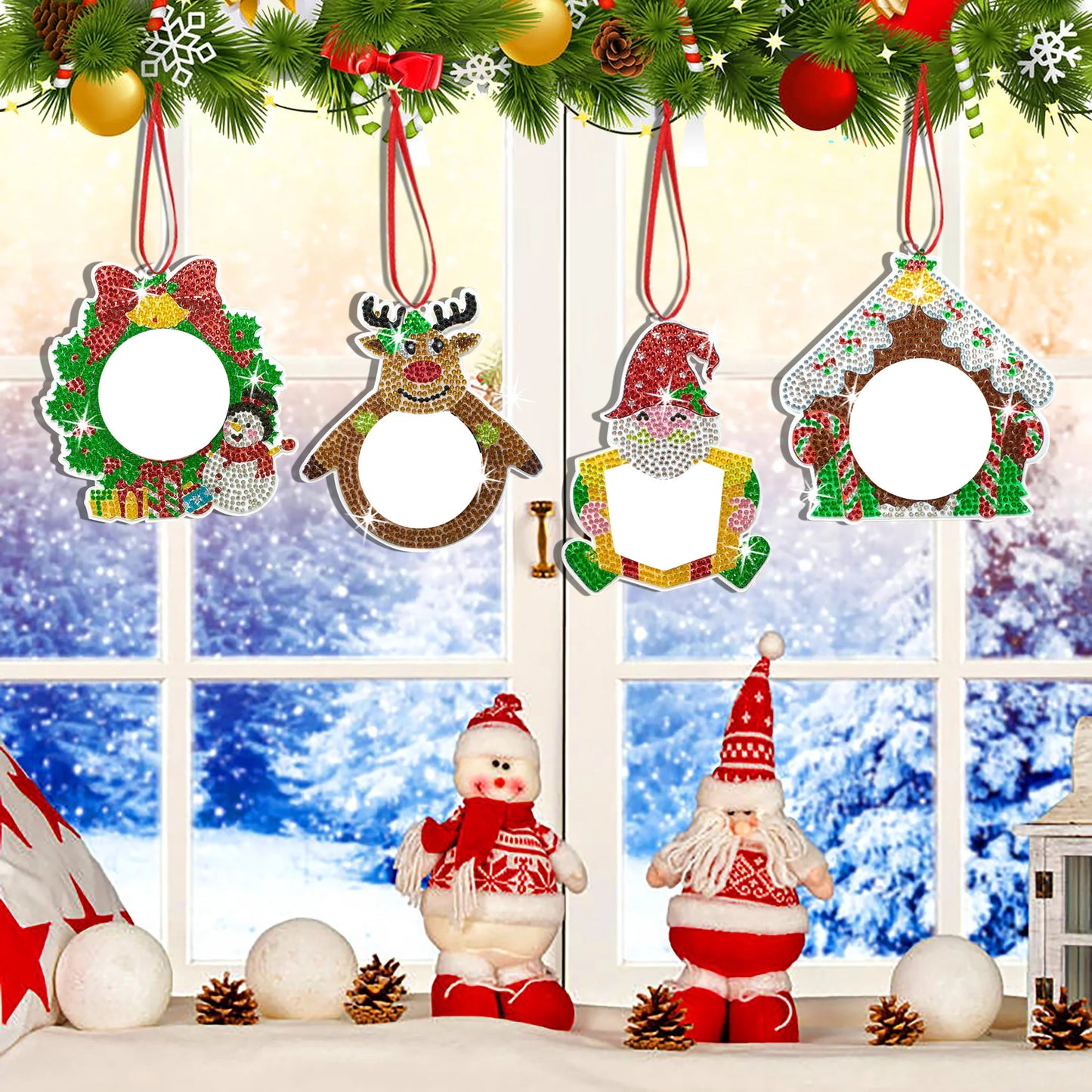 Diamond Painting Kersthangers fotolijst kerstdecoratie set 4 stuks - SDZ004
