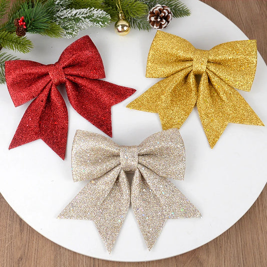 Kerstboom ornament rode gouden strik met glitters voor feestelijke decoratie