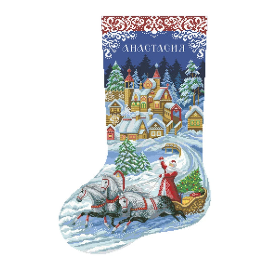 Borduurpakket – Kerst slee met cadeaus – Kruissteek