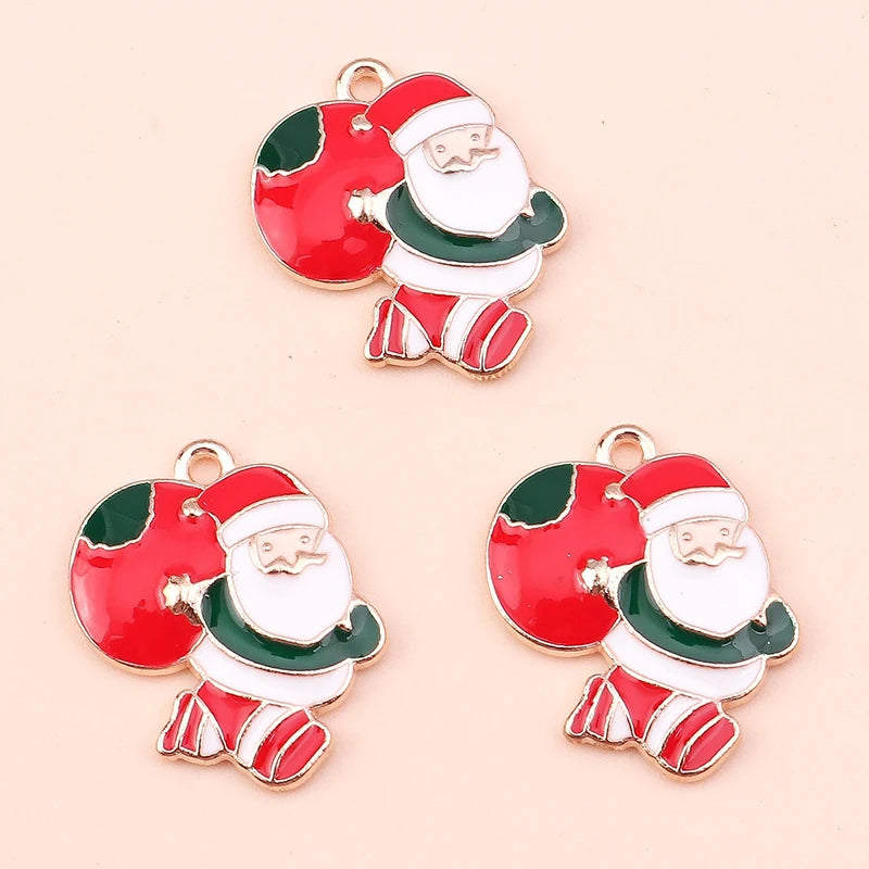 Kerst hangers mix sneeuwpop, Kerstman en meer emaille bedels voor sieraden - 10 stuks