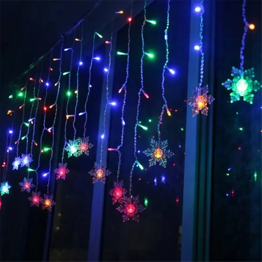 Kerst lichtgordijn sneeuwvlok, ster of ijspegel LED raamverlichting met 8 lichtstanden