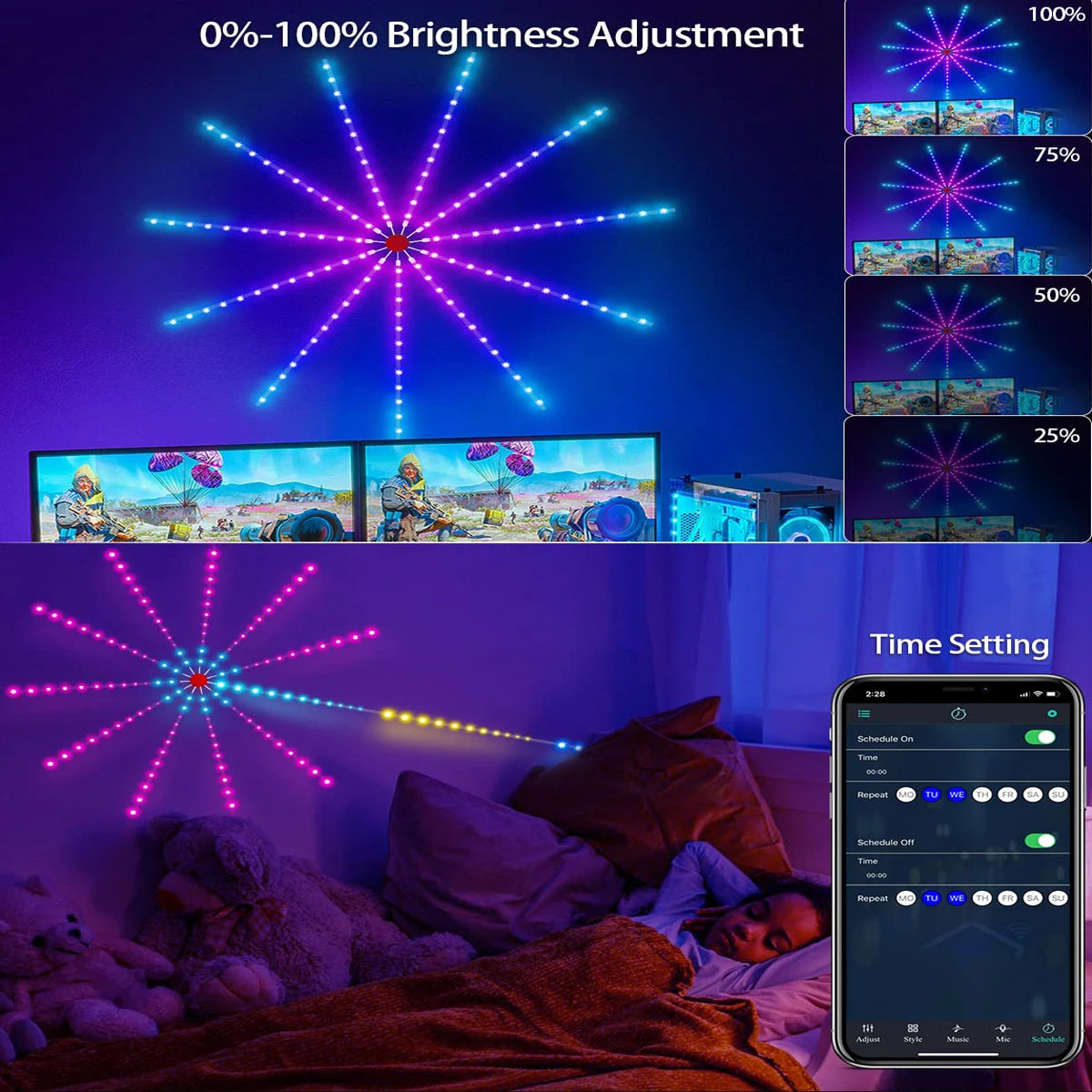 Slimme Kerstverlichting - Dynamische Vuurwerk LED Lichtstrips met Muzieksynchronisatie, RGB, Bluetooth & Afstandsbediening - 180 LEDs