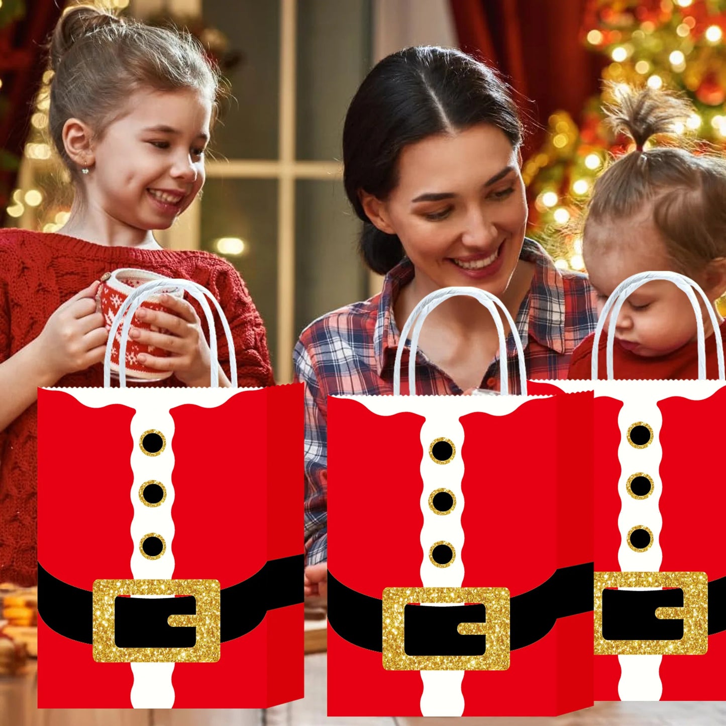 Kerst cadeauverpakking rode kerstman papieren tassen voor feest en geschenken
