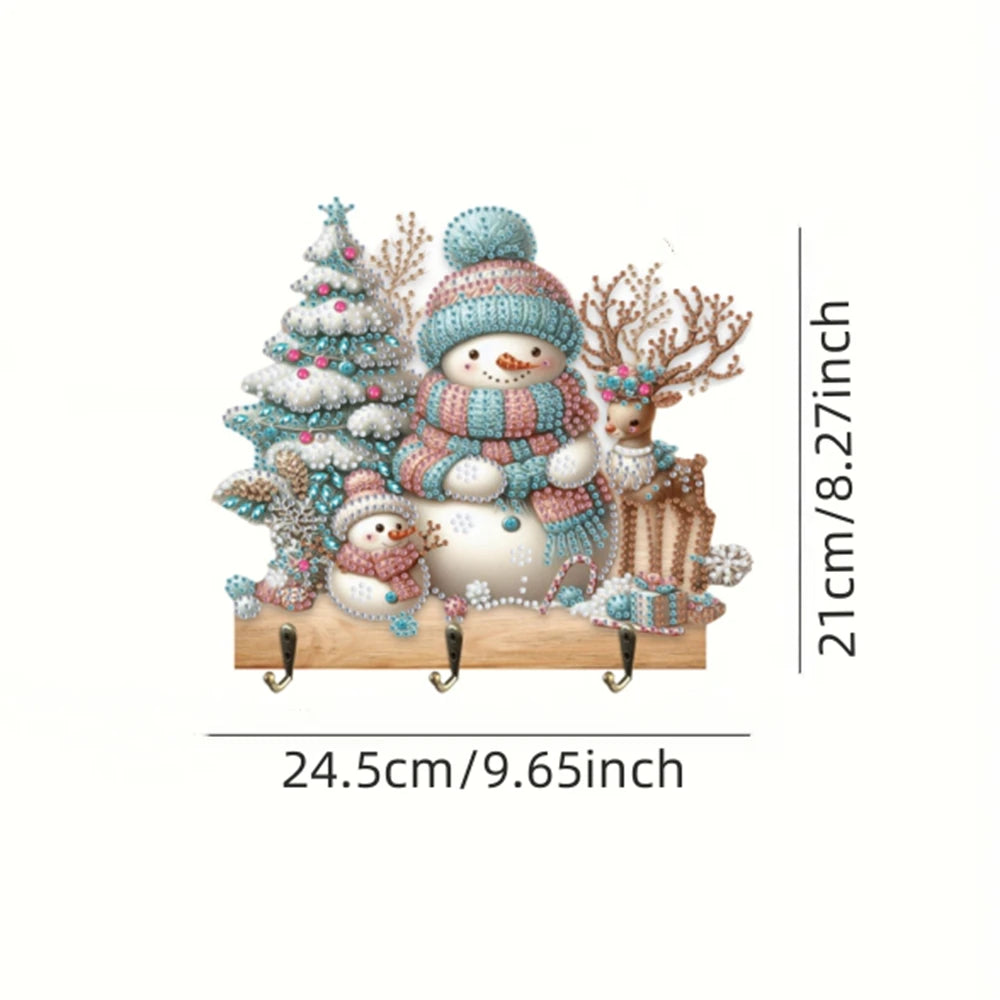 Diamond Painting Kapstok/Sleutelrek Kerst – Houten Wandhaak met Diamond Painting Steentjes