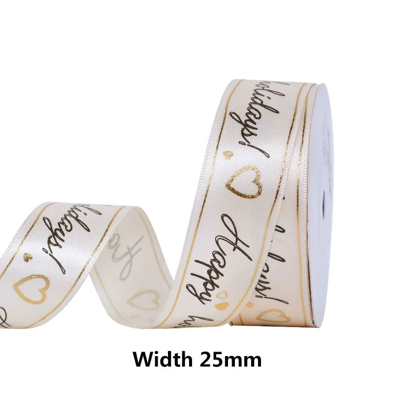 Kerst cadeau lint goud hartjes print – 10 yards luxe feestelijk lint