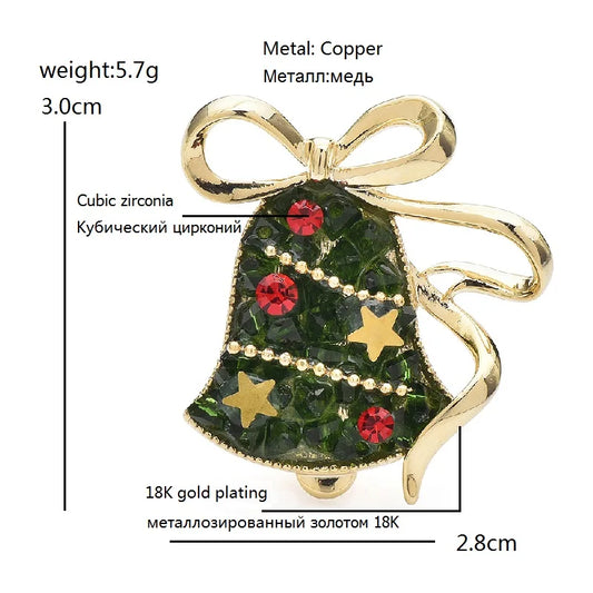 Kerst Broche met Kristallen Jingle Bell voor Feest en Kantoor