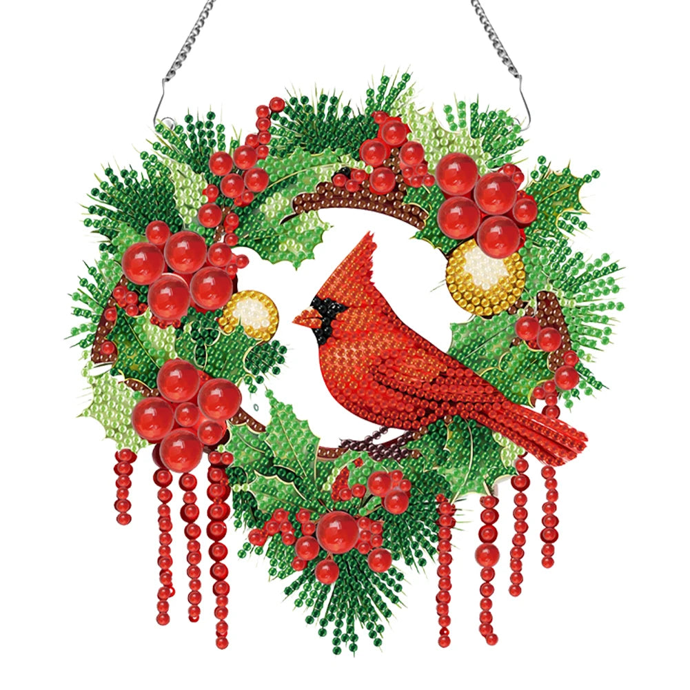 Diamond Painting Kerst krans met Kerstman, vogel, sneeuwpop en meer