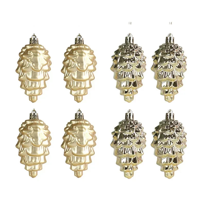 Set kersthangers 8 stuks – matte & glanzende kerstballen in de vorm van dennenappels