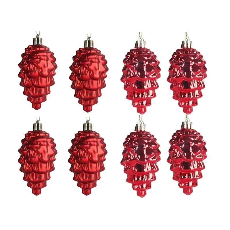 Set kersthangers 8 stuks – matte & glanzende kerstballen in de vorm van dennenappels