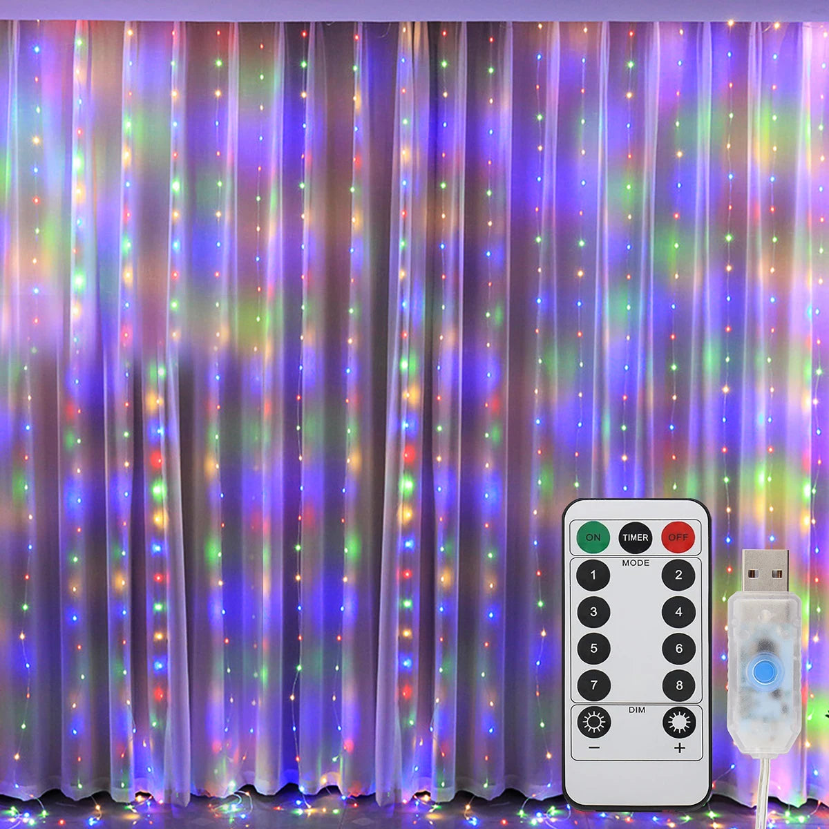 Kerst lichtgordijn 300 LED met afstandsbediening en 8 verlichtingsstanden