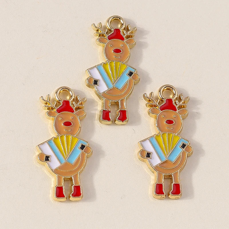 Kersthanger voor ketting of armband kerstboom rendier bel sneeuwpop hanger set - 10 stuks